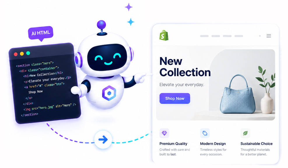 Markuply turns AI HTML into a branded Shopify page